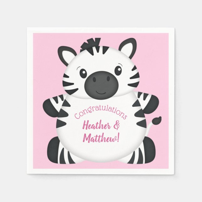 Zebra Baby Shower Safari Pink Girl Serviette (Vorderseite)