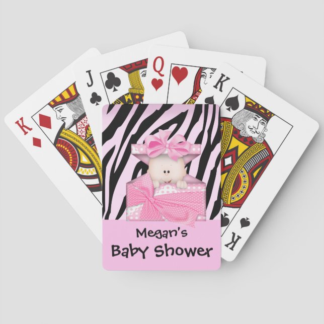 Zebra-Babyparty-Spielkarte-rosa Weiß Spielkarten (Rückseite)