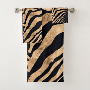 Zebra-Bad-Tuch-Schwarzes und Goldfolien-Blick Badhandtuch Set