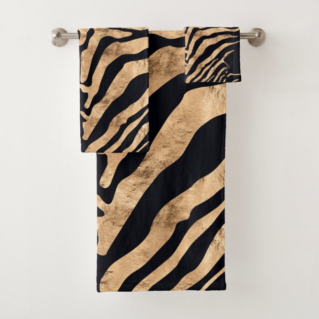 Zebra-Bad-Tuch-Schwarzes und Goldfolien-Blick Badhandtuch Set (Insitu)