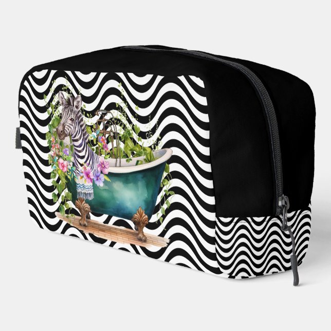 Zebra Bathtub Schwarz-weiße Wavy Stripes Psychedel Waschbeutel (Rechte Ecke)