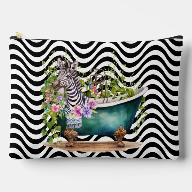 Zebra Bathtub Schwarz-weiße Wavy Stripes Psychedel Zubehörtasche (Vorderseite)