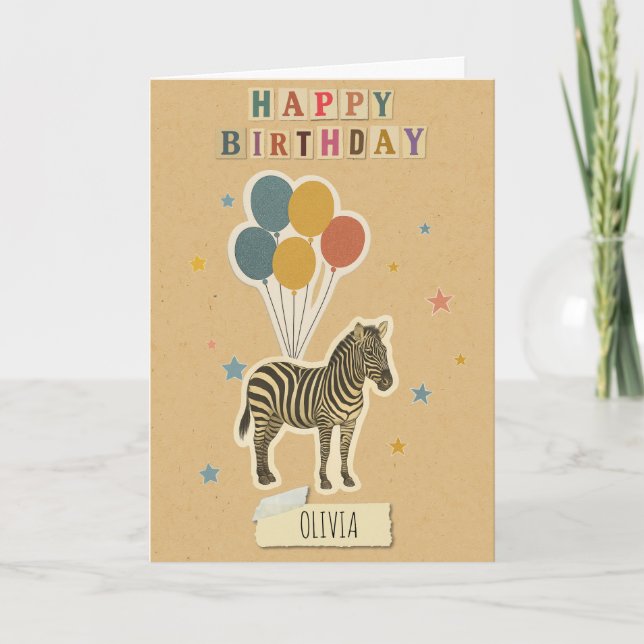 Zebra Birthday Card - Personalisierter Name Karte (Vorderseite)