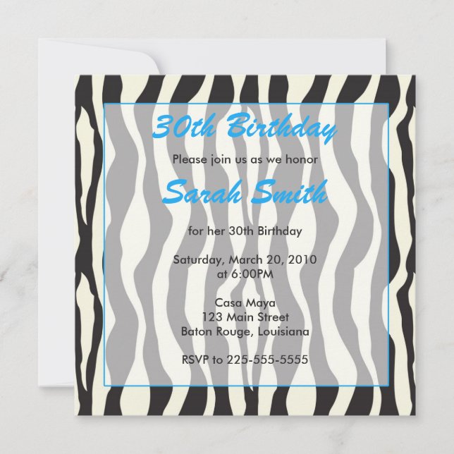 Zebra Birthday Einladung (Vorderseite)