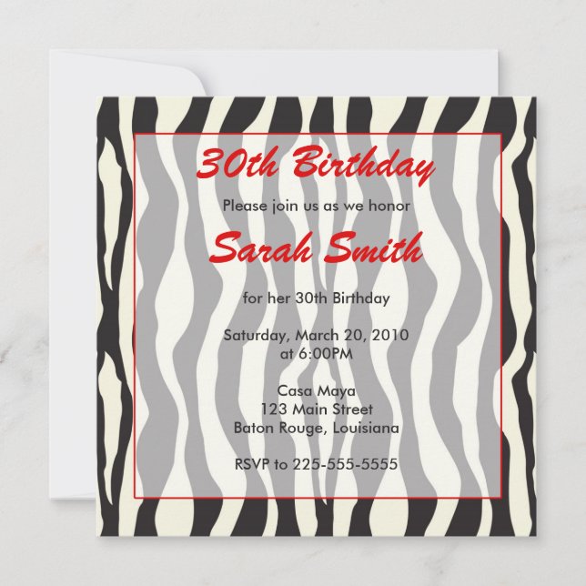 Zebra Birthday Einladung (Vorderseite)
