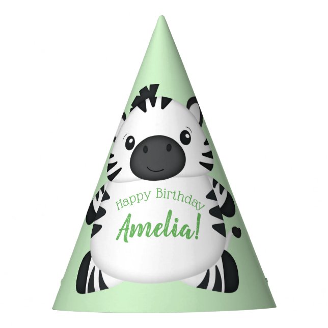 Zebra Birthday Party Green Partyhütchen (Vorderseite)