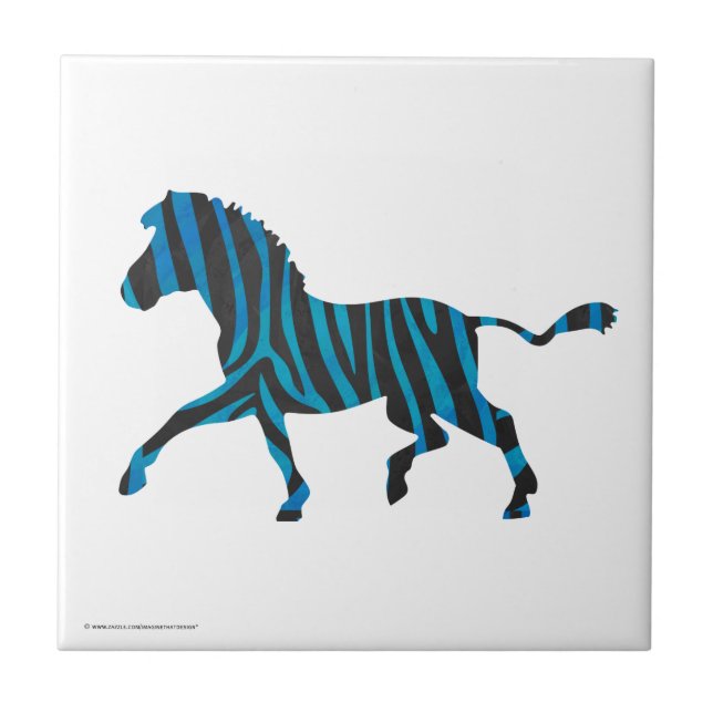 Zebra Black and Blue Silhouette Fliese (Vorderseite)