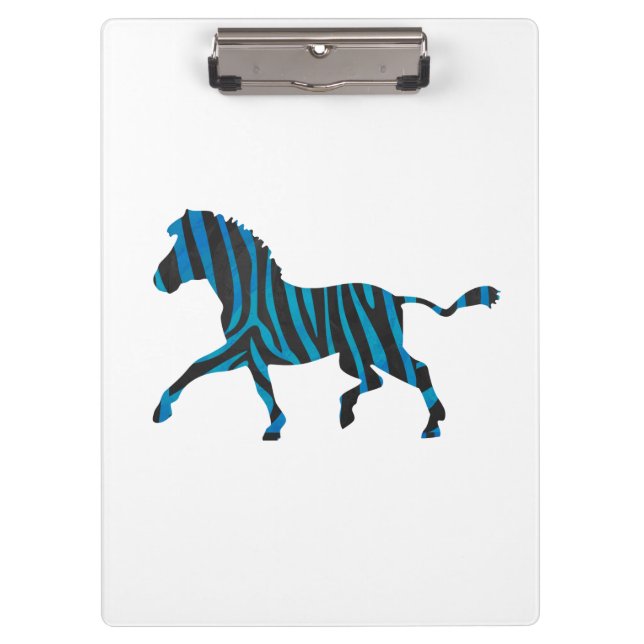 Zebra Black and Blue Silhouette Klemmbrett (Vorderseite)