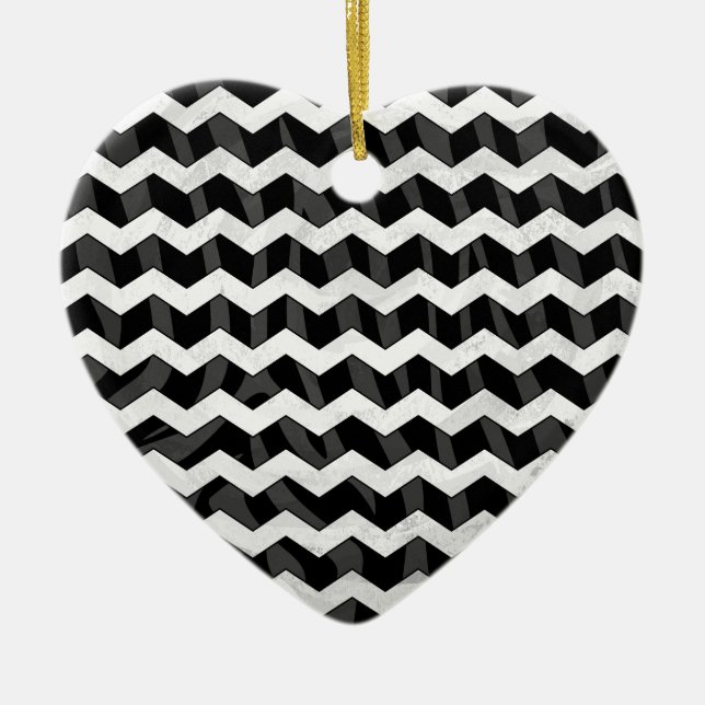 Zebra Black and Gray Chevron Keramik Ornament (Vorne)