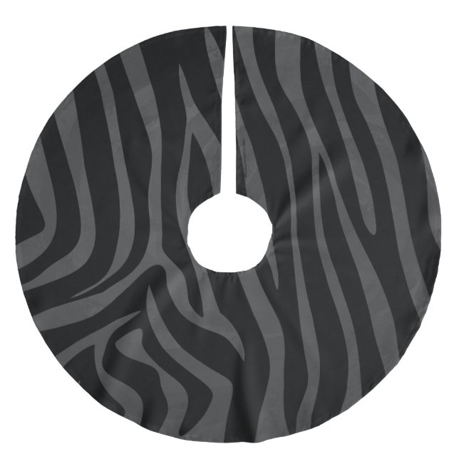 Zebra Black and Gray Print Polyester Weihnachtsbaumdecke (Vorderseite)