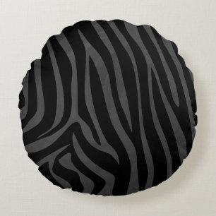 Zebra Black and Gray Print Rundes Kissen