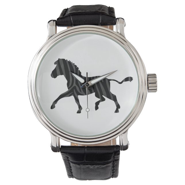 Zebra Black and Gray Print Silhouette Armbanduhr (Vorderseite)