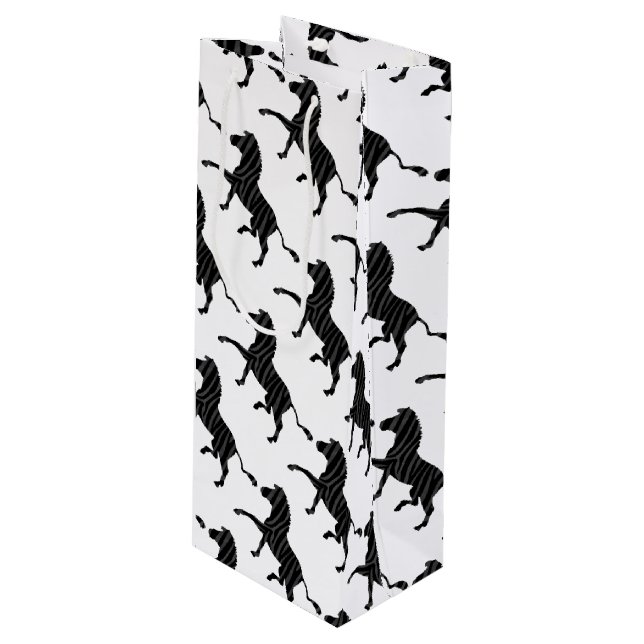 Zebra Black and Gray Print Silhouette Geschenktüte Für Weinflaschen (Vorderseite Schrägansicht)