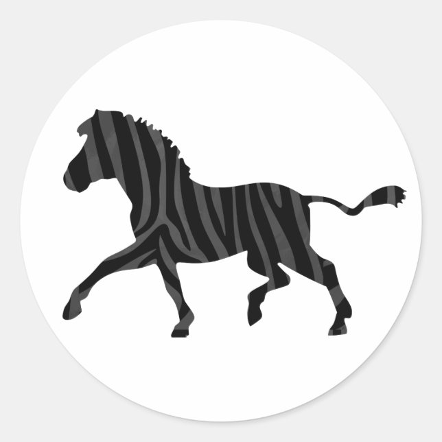 Zebra Black and Gray Print Silhouette Runder Aufkleber (Vorderseite)