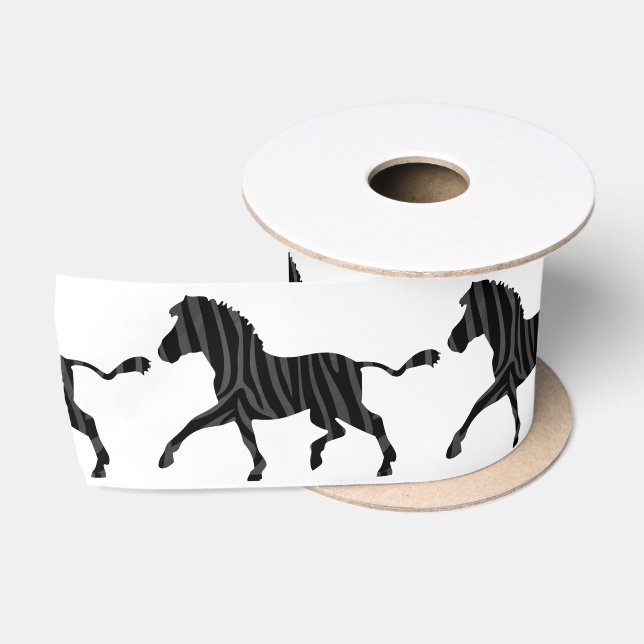 Zebra Black and Gray Print Silhouette Satinband (Spule)