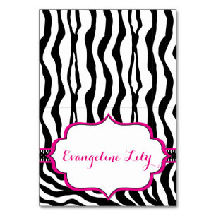 Zebra Black and Hot Pink Zent Table Card Tischnummer