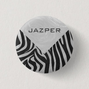 Zebra Black and Light Gray Monogram Button