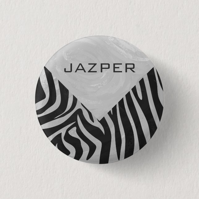Zebra Black and Light Gray Monogram Button (Vorderseite)