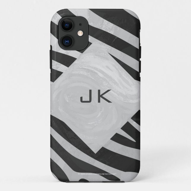Zebra Black and Light Gray Monogram Case-Mate iPhone Hülle (Rückseite)