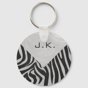 Zebra Black and Light Gray Monogram Schlüsselanhänger