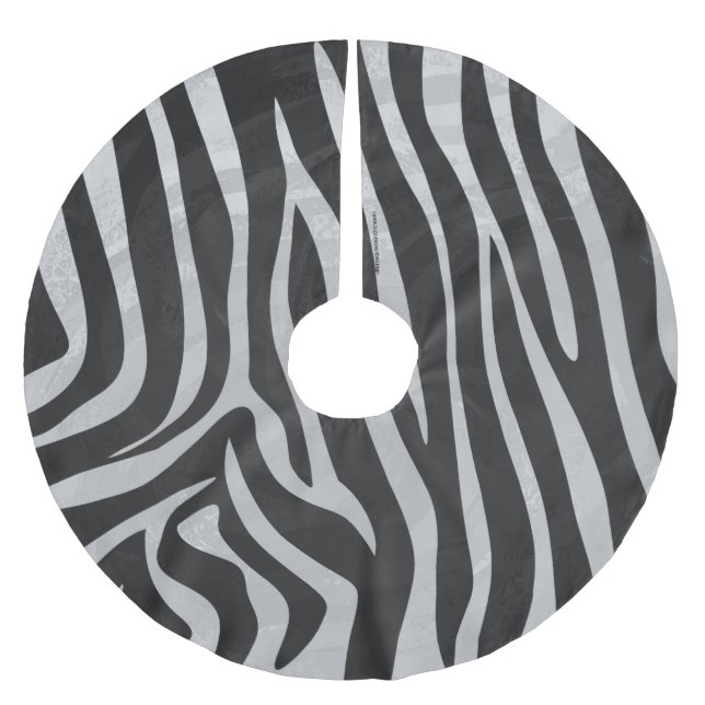 Zebra Black and Light Gray Print Polyester Weihnachtsbaumdecke (Vorderseite)
