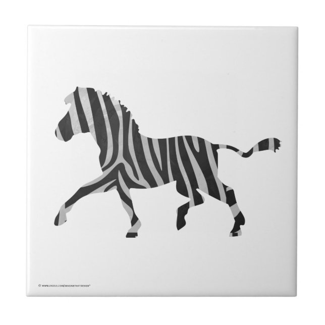 Zebra Black and Light Gray Silhouette Fliese (Vorderseite)