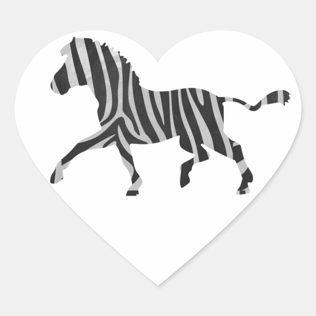 Zebra Black and Light Gray Silhouette Herz-Aufkleber (Vorderseite)
