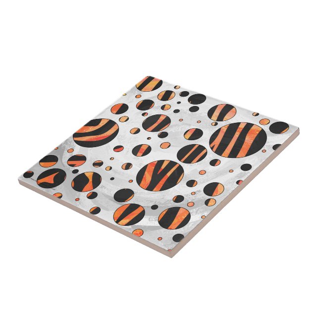 Zebra Black and Orange Polka Dots Fliese (Seite)
