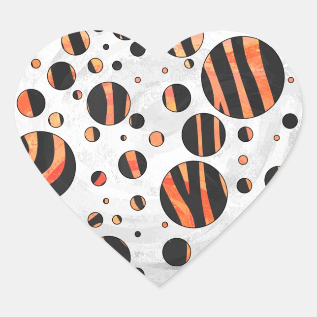 Zebra Black and Orange Polka Dots Herz-Aufkleber (Vorderseite)