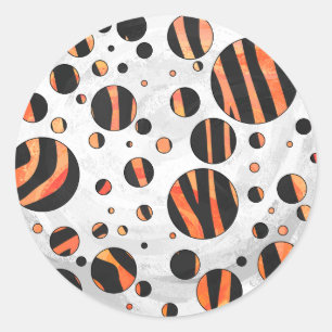 Zebra Black and Orange Polka Dots Runder Aufkleber