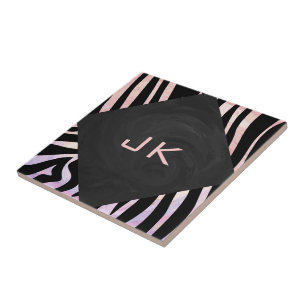 Zebra Black and Pink Monogram Fliese