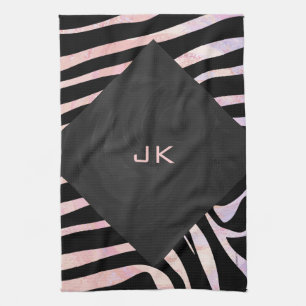 Zebra Black and Pink Monogram Geschirrtuch