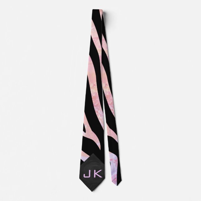 Zebra Black and Pink Monogram Krawatte (Vorderseite)