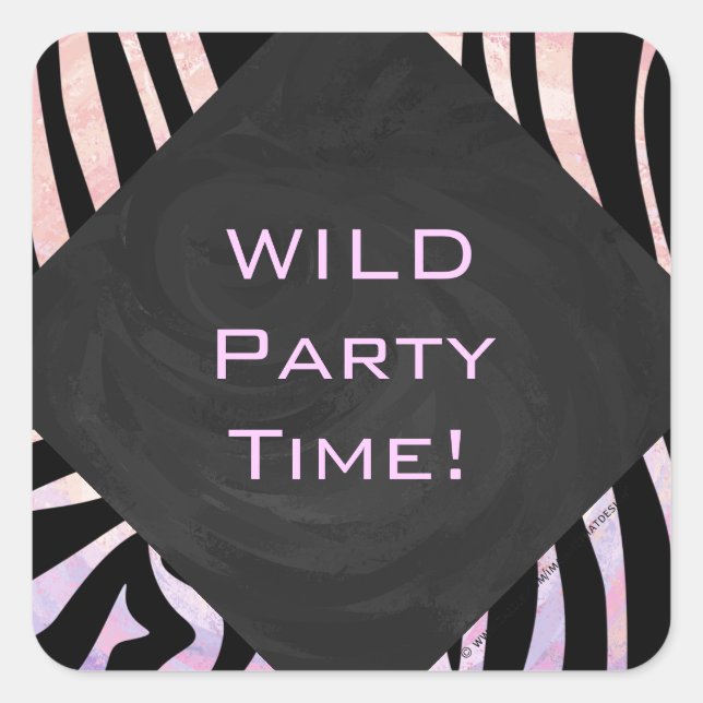 Zebra Black and Pink Monogram Quadratischer Aufkleber (Vorderseite)