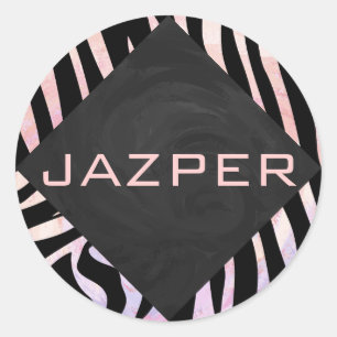 Zebra Black and Pink Monogram Runder Aufkleber