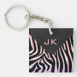 Zebra Black and Pink Monogram Schlüsselanhänger