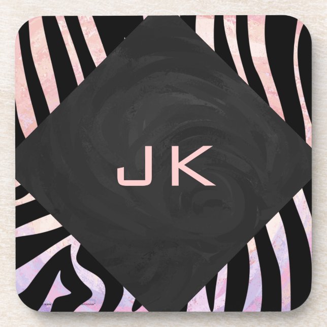 Zebra Black and Pink Monogram Untersetzer (Vorderseite)