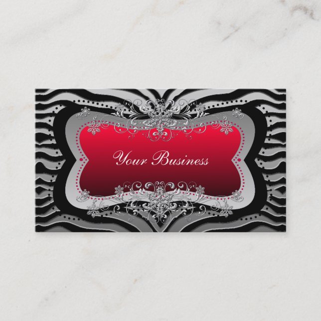 Zebra Black Red Silver Elegantes Business Visitenkarte (Vorderseite)