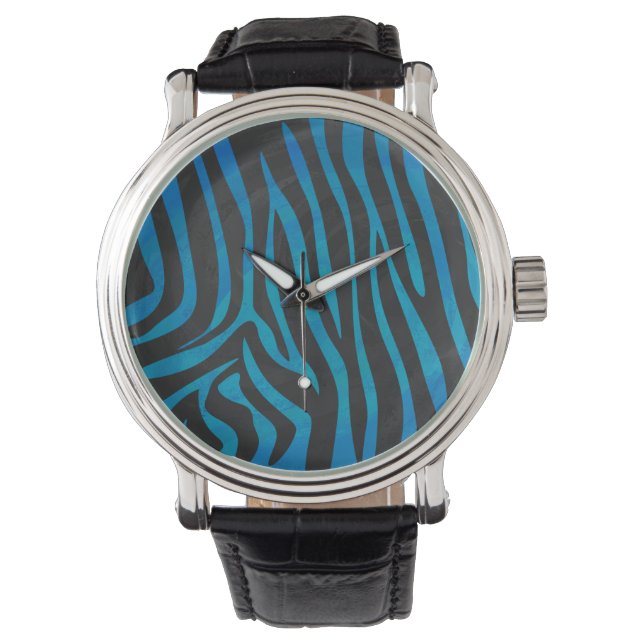 Zebra Black und Blue Print Armbanduhr (Vorderseite)