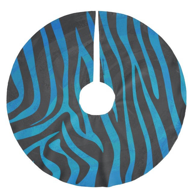 Zebra Black und Blue Print Polyester Weihnachtsbaumdecke (Vorderseite)