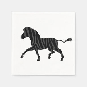 Zebra Black und Grau Print Silhouette Serviette