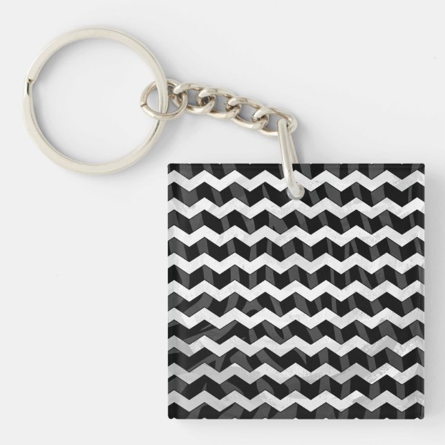 Zebra Black und Grau Zickzack Schlüsselanhänger (Vorderseite)