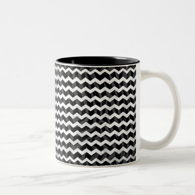 Zebra Black und Grau Zickzack Zweifarbige Tasse (Rechts)