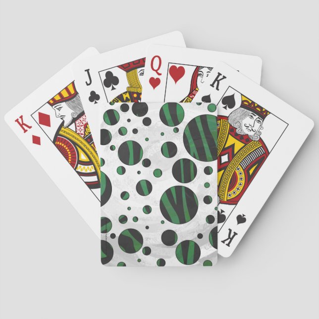 Zebra Black und Green Polka Dot Spielkarten (Rückseite)