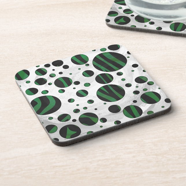 Zebra Black und Green Polka Dot Untersetzer (Linke Seite)