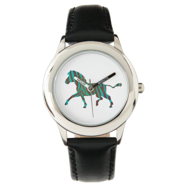 Zebra Black und Green Print Armbanduhr (Vorderseite)