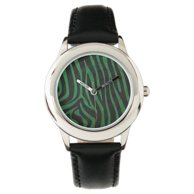 Zebra Black und Green Print Armbanduhr (Vorderseite)