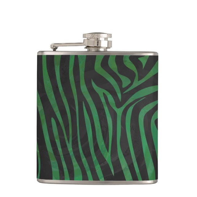 Zebra Black und Green Print Flachmann (Vorderseite)