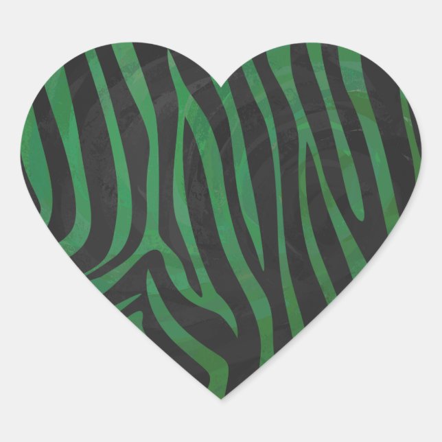 Zebra Black und Green Print Herz-Aufkleber (Vorderseite)