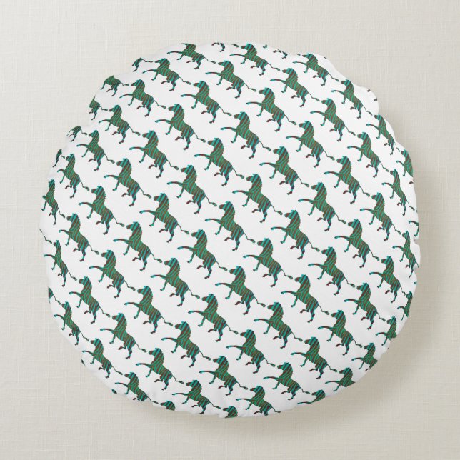 Zebra Black und Green Print Rundes Kissen (Vorderseite)